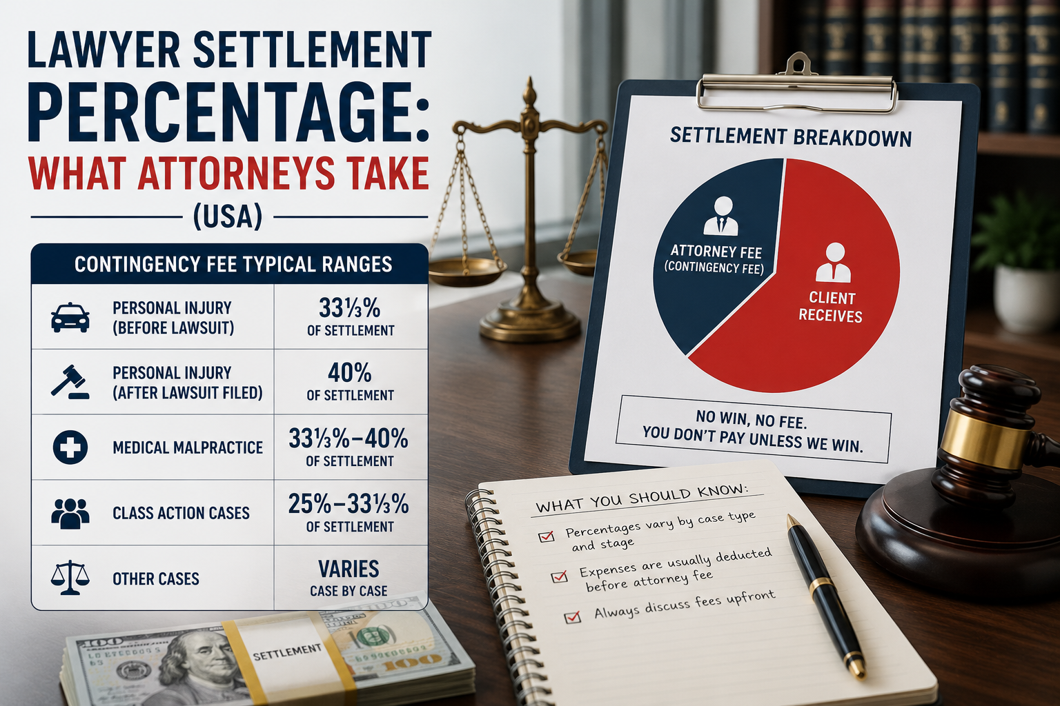 Lawyer Settlement Percentage: What Attorneys Take (USA)